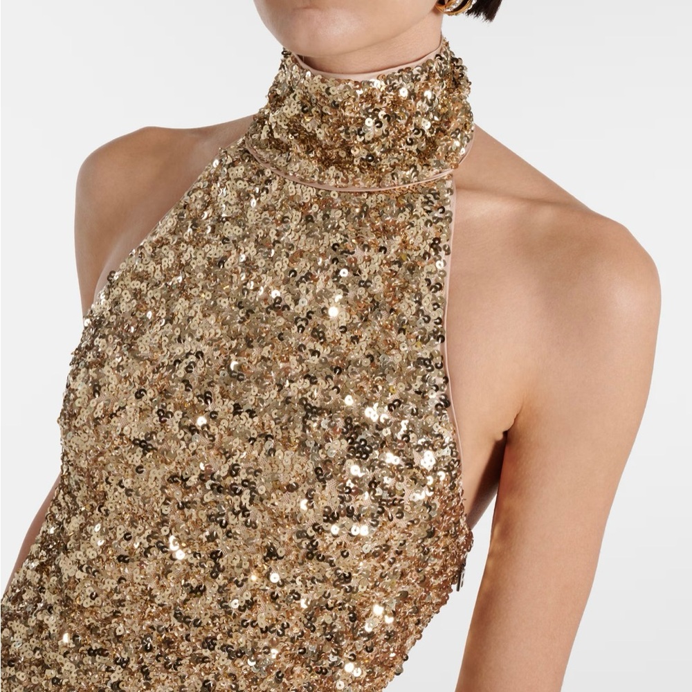 Gold Sequined halterneck gown NWT US 6